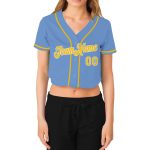 Light Blue Gold White V-Neck Cropped Jersey for Women - Custom Baseball Jersey Custom Women's Light Blue Gold-White V-Neck - Image 2