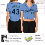 Light Blue Navy Gray Aqua Womens V-Neck Cropped Baseball Jersey Custom Custom Women's Light Blue Navy Gray-Aqua V-Neck Cropped - Image 3