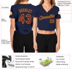 Navy Crimson-Gold V-Neck Cropped Womens Baseball Jersey - Custom Design Custom Women's Navy Crimson-Gold V-Neck Cropped Baseball - Image 3