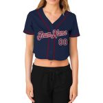Custom Womens Navy Crimson-White V-Neck Cropped Jersey for Baseball Custom Women's Navy Crimson-White V-Neck Cropped Baseball - Image 2