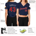 Custom Womens V-Neck Baseball Jersey - Navy Red-Gray Cropped Fit Custom Women's Navy Red-Gray V-Neck Cropped Baseball Jersey - Image 3