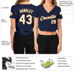 Custom Womens V-Neck Cropped Baseball Jersey in Navy and White-Gold Custom Women's Navy White-Gold V-Neck Cropped Baseball - Image 3