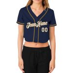 Custom Navy White Gold V-Neck Cropped Womens Baseball Jersey Custom Women's Navy White-Old Gold V-Neck Cropped Baseball Jersey - Image 2