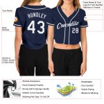 Custom Navy White V-Neck Baseball Jersey for Women - Cropped Style Custom Women's Navy White V-Neck Cropped Baseball Jersey - Image 3
