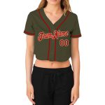 Custom Womens Olive Red Cream V-Neck Cropped Baseball Jersey - Salute To Service Custom Women's Olive Red-Cream Salute To - Image 2