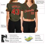 Custom Womens Olive Red Cream V-Neck Cropped Baseball Jersey - Salute To Service Custom Women's Olive Red-Cream Salute To - Image 3