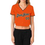 Custom Womens V-Neck Baseball Jersey - Orange Black Old Gold White Cropped Design Custom Women's Orange Black Old Gold-White - Image 2
