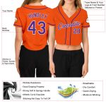 Womens Custom Orange Purple White V-Neck Cropped Baseball Jersey Custom Women's Orange Purple-White V-Neck Cropped Baseball - Image 3