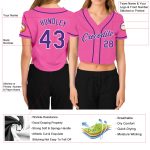 Custom Womens V-Neck Cropped Baseball Jersey in Pink Purple and White Custom Women's Pink Purple-White V-Neck Cropped Baseball - Image 3