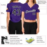 Custom Womens Purple Black Gray V-Neck Cropped Baseball Jersey Custom Women's Purple Black White-Gray V-Neck Cropped Baseball - Image 3