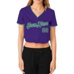 Custom Womens V-Neck Baseball Jersey in Purple Kelly Green and White, Cropped Style Custom Women's Purple Kelly Green-White - Image 2