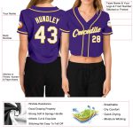 Custom Womens Purple White Gold V-Neck Cropped Jersey for Baseball Custom Women's Purple White-Gold V-Neck Cropped Baseball - Image 3