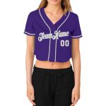 Custom Purple White-Gray V-Neck Cropped Baseball Jersey for Women Custom Women's Purple White-Gray V-Neck Cropped Baseball - Image 2
