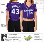 Custom Womens V-Neck Cropped Baseball Jersey in Purple and Light Blue Custom Women's Purple White-Light Blue V-Neck Cropped - Image 3