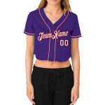 Custom Womens Purple Red White V-Neck Baseball Cropped Jersey Custom Women's Purple White-Red V-Neck Cropped Baseball Jersey - Image 2
