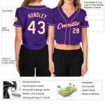 Custom Womens Purple Red White V-Neck Baseball Cropped Jersey Custom Women's Purple White-Red V-Neck Cropped Baseball Jersey - Image 3