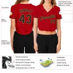 Womens Custom Red Black Old Gold V-Neck Cropped Baseball Jersey Custom Women's Red Black-Old Gold V-Neck Cropped Baseball - Image 3