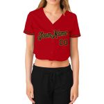Womens Custom Red Black Old Gold V-Neck Cropped Baseball Jersey Custom Women's Red Black-Old Gold V-Neck Cropped Baseball - Image 2