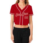Custom Womens Red and White V-Neck Cropped Baseball Jersey - Stylish Sportswear Top Custom Women's Red Red-White V-Neck Cropped - Image 2