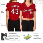 Custom Womens Red White Black V-Neck Baseball Jersey Cropped Style Custom Women's Red White-Black V-Neck Cropped Baseball - Image 3