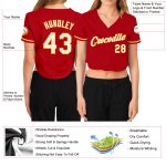 Custom Womens Baseball Jersey Red White Gold V-Neck Cropped Top Custom Women's Red White-Gold V-Neck Cropped Baseball Jersey - Image 3