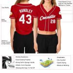 Custom Red White Gray Womens Cropped V-Neck Baseball Jersey for Casual Wear Custom Women's Red White-Gray V-Neck Cropped - Image 3