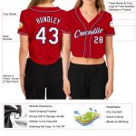 Custom Womens Red White Navy V-Neck Cropped Jersey for Baseball Custom Women's Red White-Navy V-Neck Cropped Baseball Jersey - Image 3