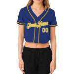 Custom Royal Gold White Womens V-Neck Cropped Baseball Jersey Custom Women's Royal Gold-White V-Neck Cropped Baseball Jersey - Image 2