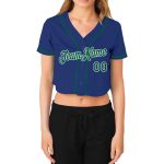 Custom Womens V-Neck Cropped Baseball Jersey in Royal Kelly Green and White Custom Women's Royal Kelly Green-White V-Neck - Image 2