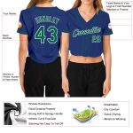 Custom Womens V-Neck Cropped Baseball Jersey in Royal Kelly Green and White Custom Women's Royal Kelly Green-White V-Neck - Image 3