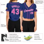 Womens Custom Royal Pink-White V-Neck Cropped Baseball Jersey Custom Women's Royal Pink-White V-Neck Cropped Baseball Jersey - Image 3