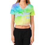 Custom Tie Dye V-Neck Cropped Baseball Jersey Women White Blue Rainbow Style 9407 Custom Women's Tie Dye White-Light Blue - Image 2