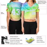 Custom Tie Dye V-Neck Cropped Baseball Jersey Women White Blue Rainbow Style 9407 Custom Women's Tie Dye White-Light Blue - Image 3