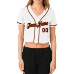 Custom Womens V-Neck Cropped Baseball Jersey in White Black-Orange Custom Women's White Black-Orange V-Neck Cropped Baseball - Image 2