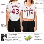 Custom Womens V-Neck Cropped Baseball Jersey in White Crimson-Gray Custom Women's White Crimson-Gray V-Neck Cropped Baseball - Image 3