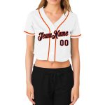 Womens Custom V-Neck Baseball Jersey - White Navy-Orange Cropped Style Custom Women's White Navy-Orange V-Neck Cropped Baseball - Image 2