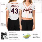 Womens Custom V-Neck Baseball Jersey - White Navy-Orange Cropped Style Custom Women's White Navy-Orange V-Neck Cropped Baseball - Image 3