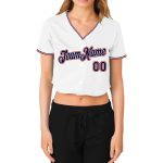 Custom Womens Baseball Jersey - V-Neck Cropped Design in White, Navy, and Red Custom Women's White Navy-Red V-Neck Cropped - Image 2
