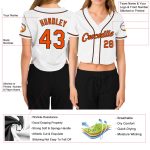 Custom Womens V-Neck Cropped Baseball Jersey - White Orange Black Design Custom Women's White Orange-Black V-Neck Cropped - Image 3