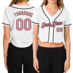 Custom White Pink Black Baseball Jersey for Women - V-Neck Cropped Design Custom Women's White Pink-Black V-Neck Cropped