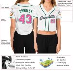 Womens Custom V-Neck Cropped Baseball Jersey - White Pink-Green Design Custom Women's White Pink-Green V-Neck Cropped Baseball - Image 3
