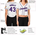 Custom Womens V-Neck Baseball Jersey in White Purple-Black, Cropped Style Custom Women's White Purple-Black V-Neck Cropped - Image 3