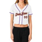 Custom Womens V-Neck Baseball Jersey - White Purple Gold Cropped Style Custom Women's White Purple-Gold V-Neck Cropped Baseball - Image 2