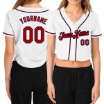 Custom Womens Red Navy V-Neck Cropped Baseball Jersey 2024 - Stylish Sportswear, Perfect for Game Day Custom Women's White
