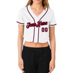 Custom Womens Red Navy V-Neck Cropped Baseball Jersey 2024 - Stylish Sportswear, Perfect for Game Day Custom Women's White - Image 2