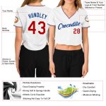 Custom Womens V-Neck Cropped Baseball Jersey - White and Red-Royal Design Custom Women's White Red-Royal V-Neck Cropped Baseball - Image 3