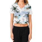 Custom Womens Hawaii Palm Trees 3D V-Neck Cropped Baseball Jersey - White Light Blue Design Custom Women's White White-Light - Image 2