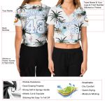 Custom Womens Hawaii Palm Trees 3D V-Neck Cropped Baseball Jersey - White Light Blue Design Custom Women's White White-Light - Image 3