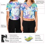 Custom Womens Hawaii Palm Trees 3D V-Neck Cropped Baseball Jersey in White and Light Blue, Style 7550 Custom Women's White - Image 3