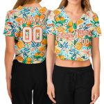 Custom Womens 3D V-Neck Cropped Baseball Jersey - White and Orange Fruits Design Custom Women's White White-Orange Fruits